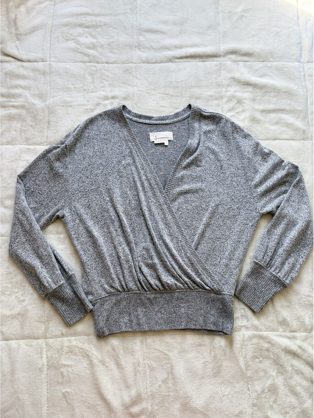 By Anthropologie Gray Deep V Neck Wrap Sweater Women’s Size Small